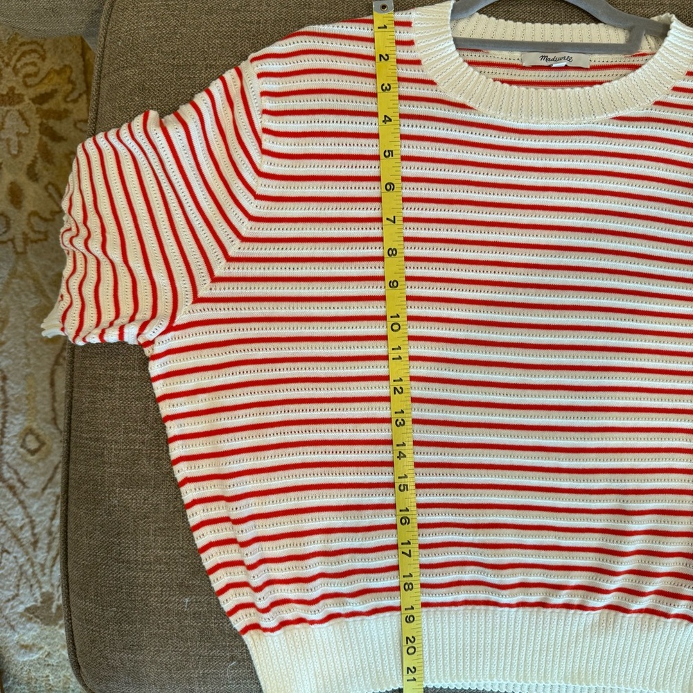 Madewell Red and Cream Striped Short-Sleeve Knit Sweater XL - Picture 4 of 5